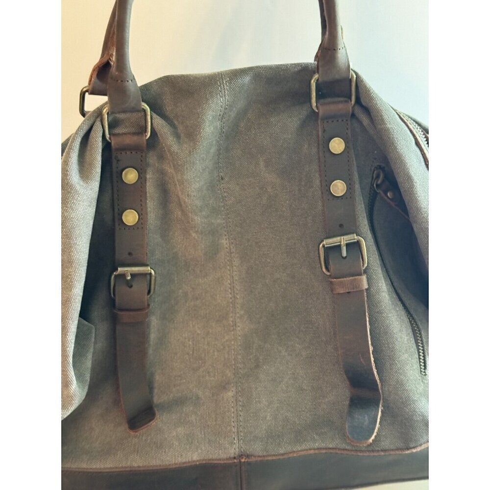 Hudson Cole Oversized Canvas Duffle With Leather Trim EUC - Picture 3 of 12